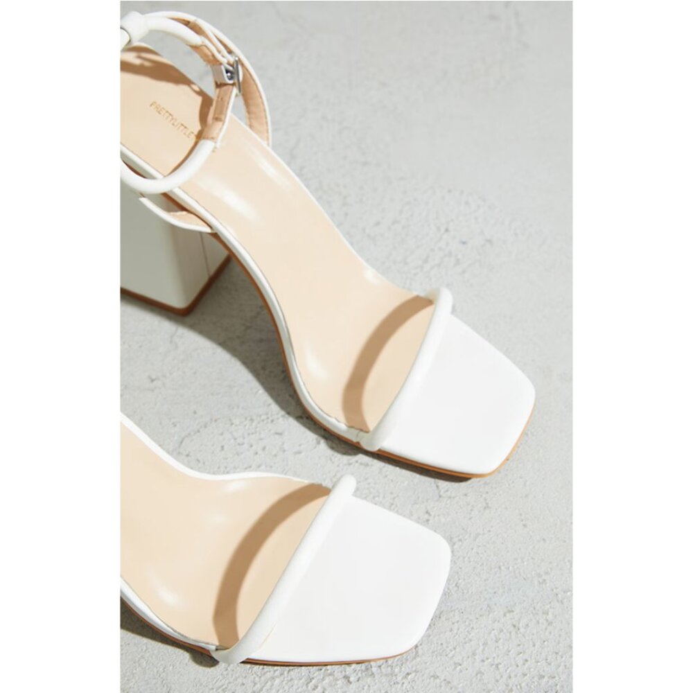 White Barely There Block Heeled Sandals - image 4